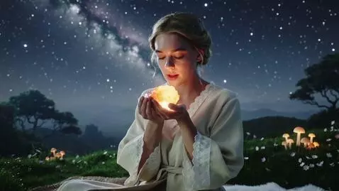 AI Video from prompt: A cinematic fantasy ASMR scene at night under a 