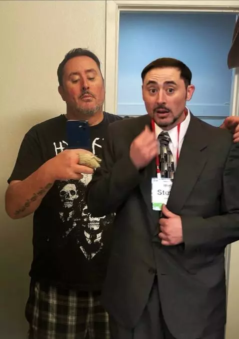 AI Video from prompt: These two guys are the same person, the older on