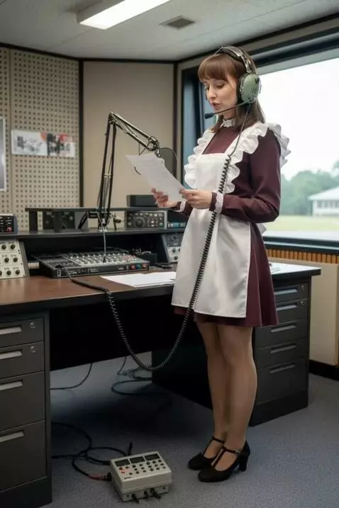 AI Video from prompt: A female speaker wearing headphones reads a text