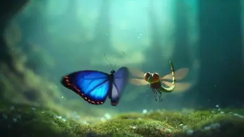 AI Video from prompt: a  butterly is came across the dragonfly and it 
