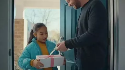 AI Video from prompt: A girl with cookies come to home for cookie sell