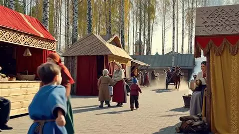 AI Video from prompt: a lively square in ancient Russia