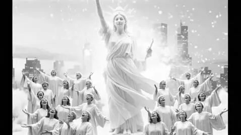 AI Video from prompt: A cinematic wide shot featuring a majestic statu