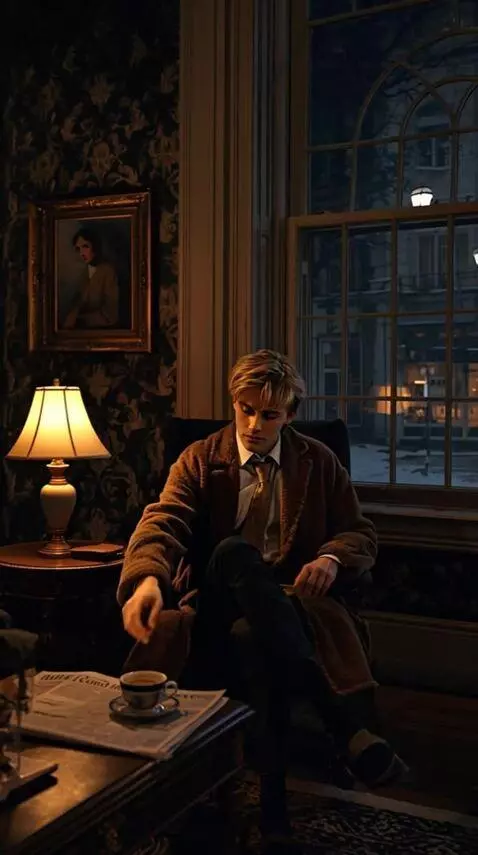 AI Video from prompt: The man stands up, takes a cup of coffee that is