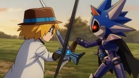 AI Video from prompt: They start waving their swords