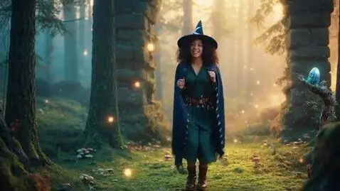 AI Video from prompt: Fantasy witch jumping up and down