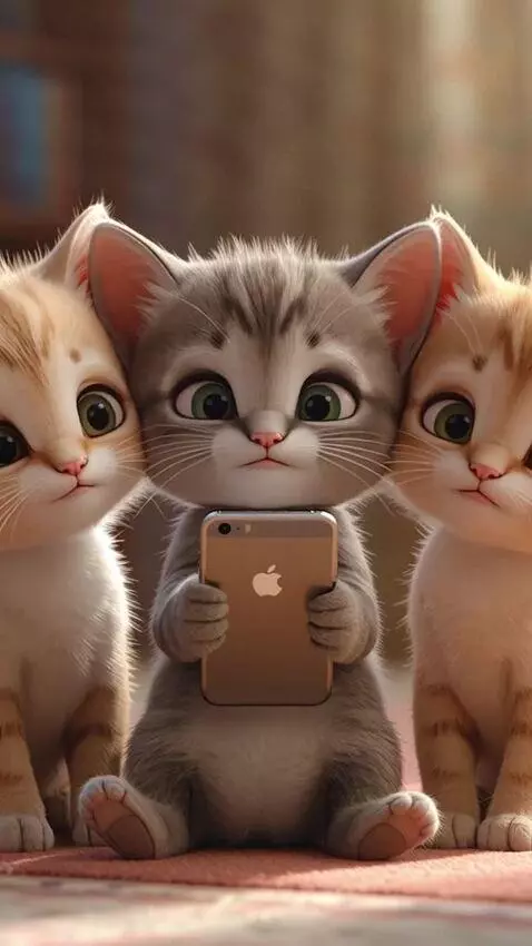 AI Video from prompt: three cute kittens sitting close together, the k