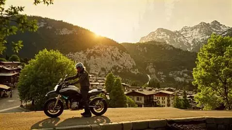 AI Video from prompt: Cinematic animated motorcycle adventure video, r