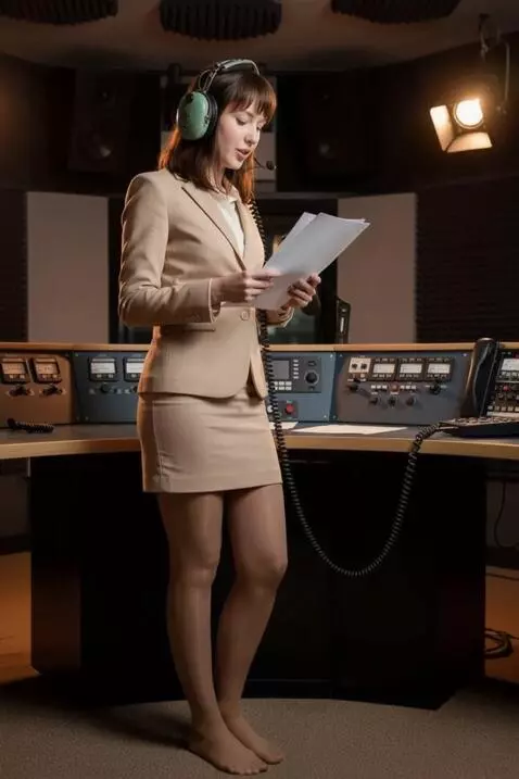 AI Video from prompt: The radio host speaks into the headset's microph