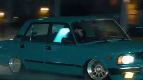 AI Video from prompt: a Zhiguli drifts through the night city, and the