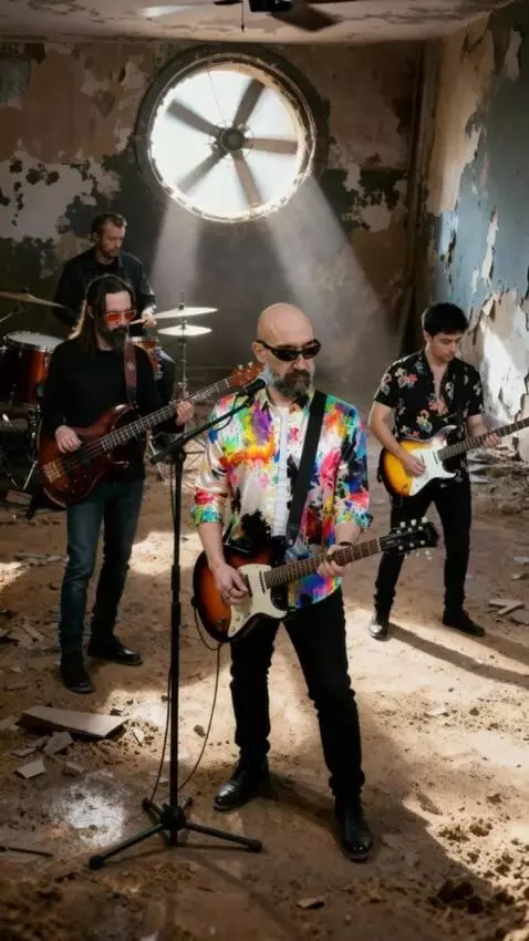 AI Video from prompt: Cinematic style. Musicians play blues rock in an