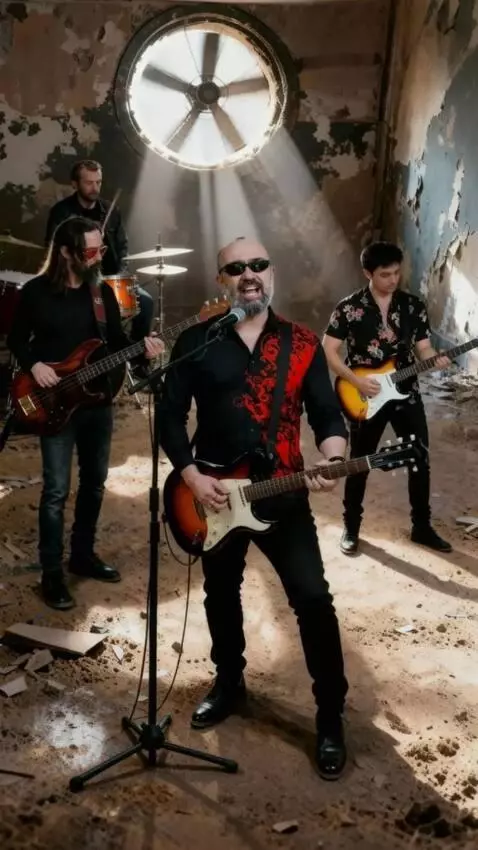 AI Video from prompt: Cinematic style. Musicians play blues rock in an