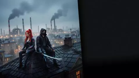 AI Video from prompt: it's raining, the guy and the girl are looking i