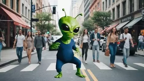 AI Video from prompt: One green alien dancing in the main syreet