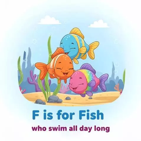 AI Video from prompt: Three brightly colored, smiling fish (a striped 