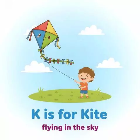 AI Video from prompt: A smiling child happily holds the string of a vi