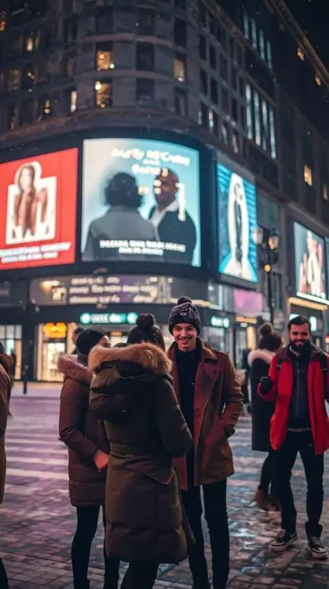 AI Video from prompt: Night, winter, snow in a European city. People i