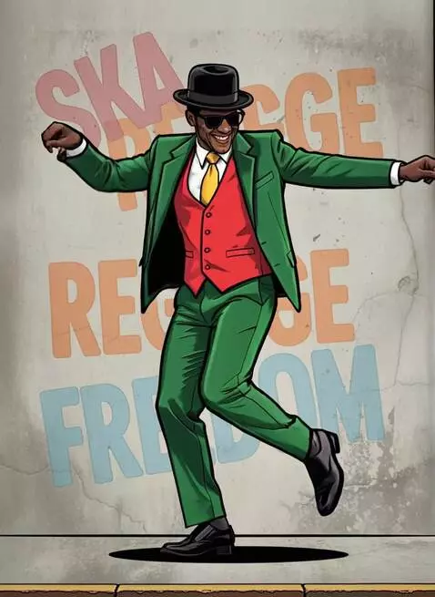 AI Video from prompt: smiling jamaican-rudebwoy-skankin-dancin