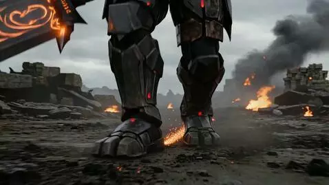 AI Video from prompt: A towering figure clad in jagged obsidian armor 