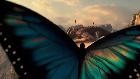 AI Video from prompt: a big butterfly is giving the view on a  dragon