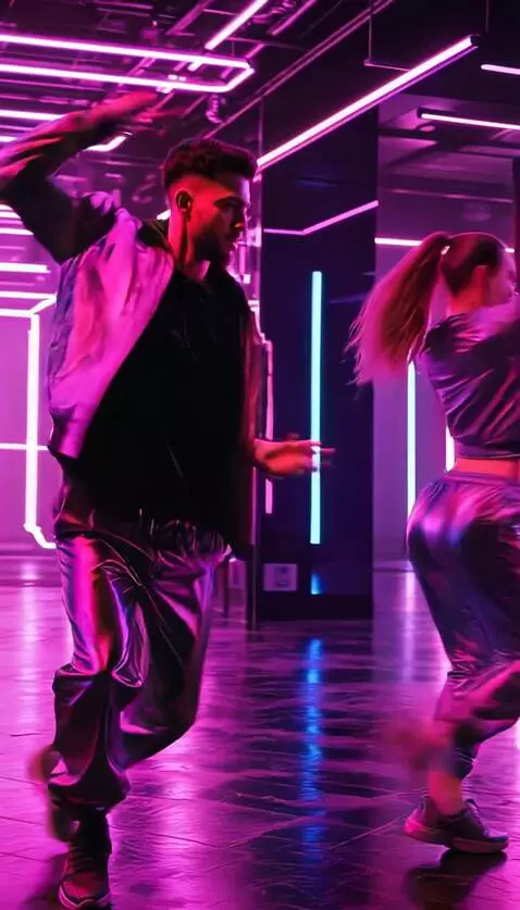 AI Video from prompt: camera is flying around, it is dancing deep hous