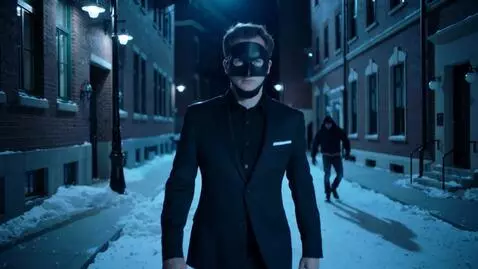 AI Video from prompt: A man in a black mask is walking down the street