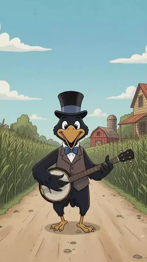 AI Video from prompt: The cartoon bird is singing "Hey Diddle Diddle, 