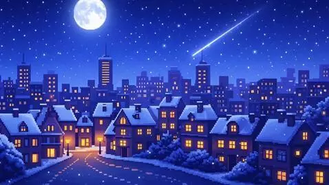 AI Video from prompt: The windows in the houses slowly go out periodic