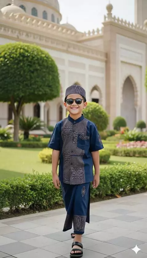 AI Video from prompt: “Smiling, the boy walks forward while the camera