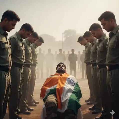 AI Video from prompt: Indian army martyr wrapped in Indian tricolor fl