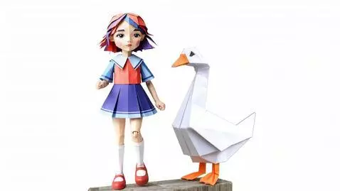 AI Video from prompt: Girl and goose rhythmically dance