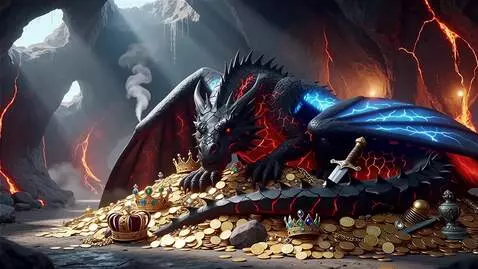 AI Video from prompt: A colossal dragon slumbers deep within his caver