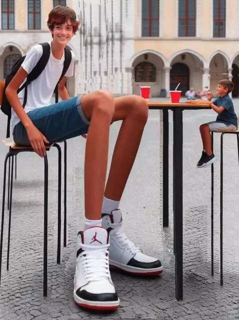 AI Video from prompt: The tall boy turns on his chair towards the came