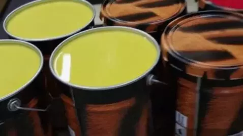 AI Video from prompt: At the epoxy paint factory, a conveyor belt with