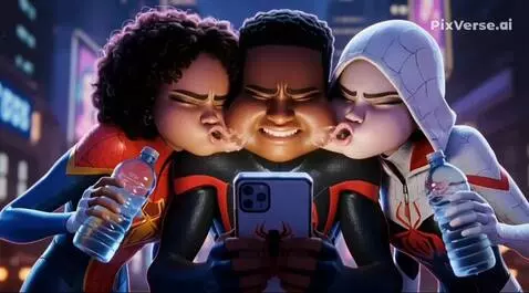 AI Video from prompt: Three characters already holding water in their 