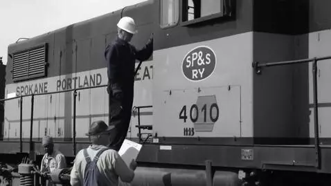 AI Video from prompt: Diesel locomotive is being service and the shop 