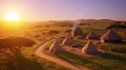 AI Video from prompt: a savanah landscape aerial view in the evening s