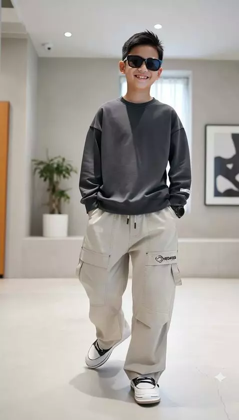 AI Video from prompt: The boy smiles as he walks forward, with the cam