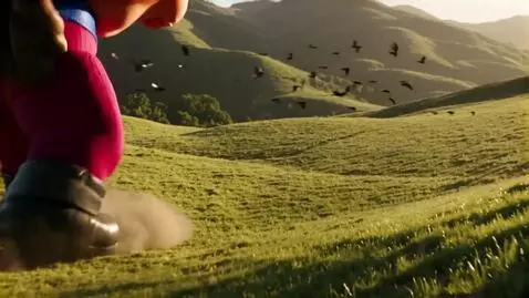 AI Video from prompt: 15.3ft Giant Mario weighs 7.6 tons is walking th