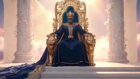 AI Video from prompt: Make a video of a King Sitting majestically on h