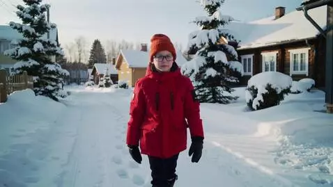 AI Video from prompt: A boy walks down a snowy street
