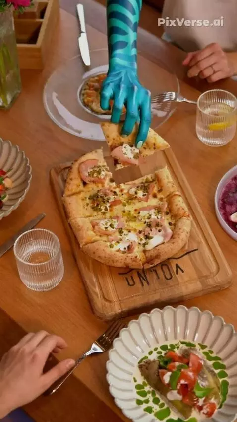 AI Video from prompt: A curious Na'vi warrior's hand reaching for a sl