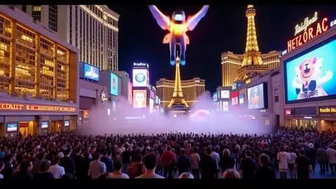 AI Video from prompt: floating above peoples heads in las vegas at nig