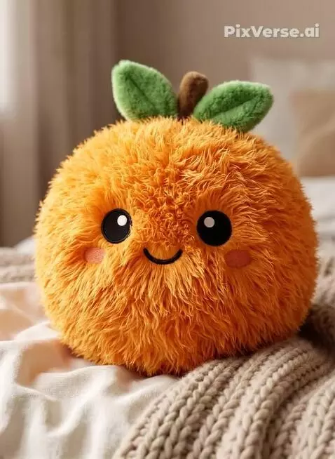 AI Video from prompt: A cute fluffy orange character, round and soft, 