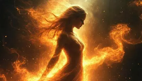 AI Video from prompt: She stands amidst the inferno, untouched yet tra