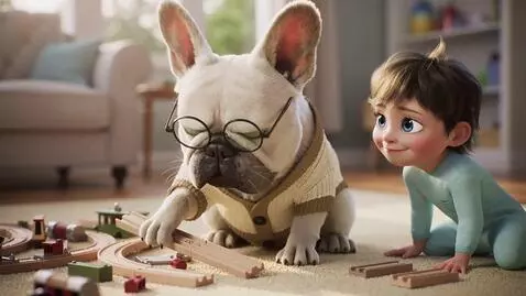 AI Video from prompt: A still from a Pixar animated film. A charming F