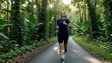 AI Video from prompt: A person is running along a jungle road. First-p