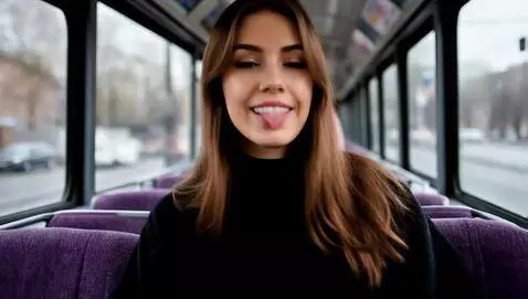 AI Video from prompt: a girl is riding a bus, crossing her legs. She s