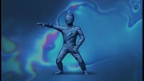 AI Video from prompt: a rock drawing of a man , a blue iridescent grad