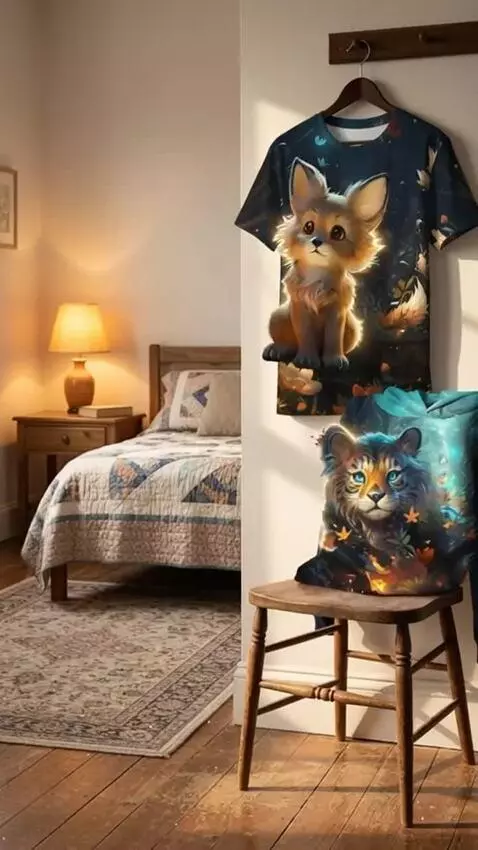 AI Video from prompt: A glowing outline of a fairy-tale fluffy fox cub